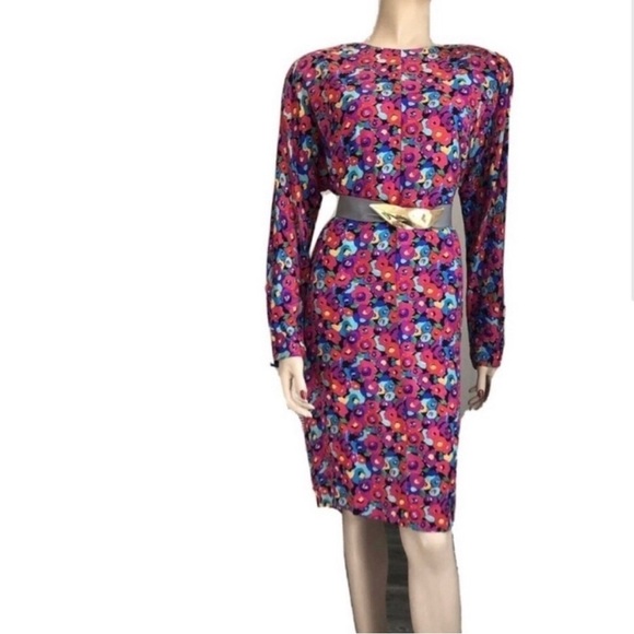 Vintage Carolyne Barton multi color long sleeve dress - Picture 3 of 12